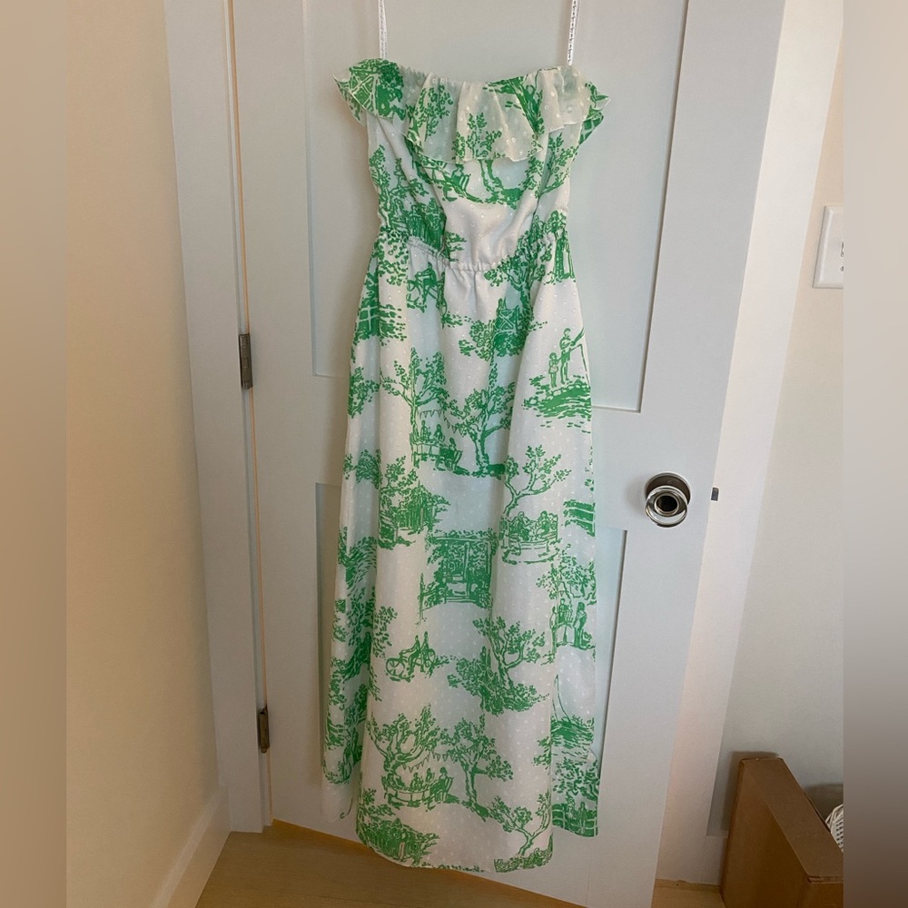 Lilly Pulitzer Green and White Strapless Maxi Dress